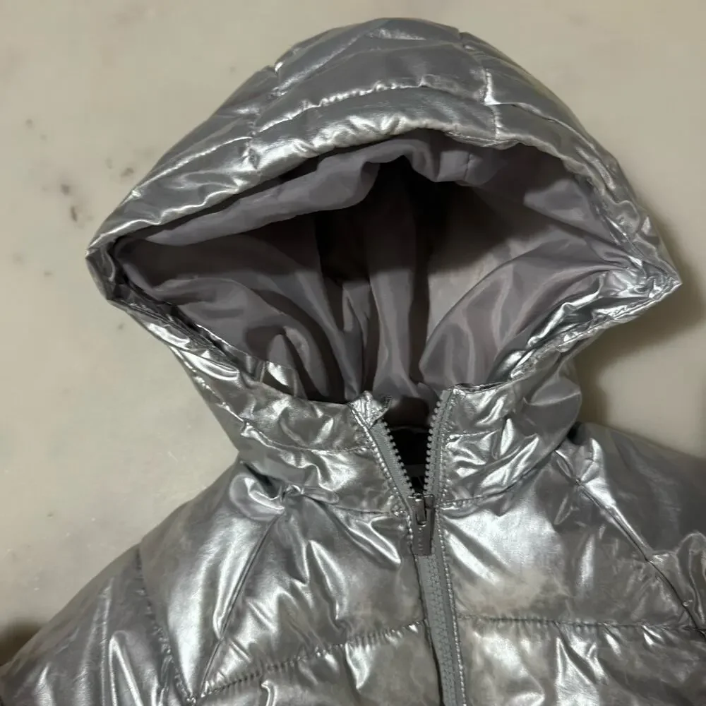 Old Navy Toddler 3T Silver Puffer Jacket Hooded Unisex Winter Coat Cool Special